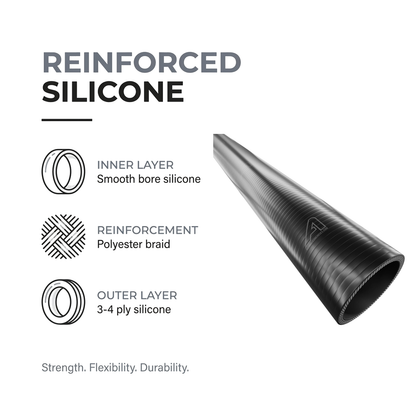 1 Metre Straight Silicone Hose - Black - Reinforced silicone construction - smooth bore, polyester braid
