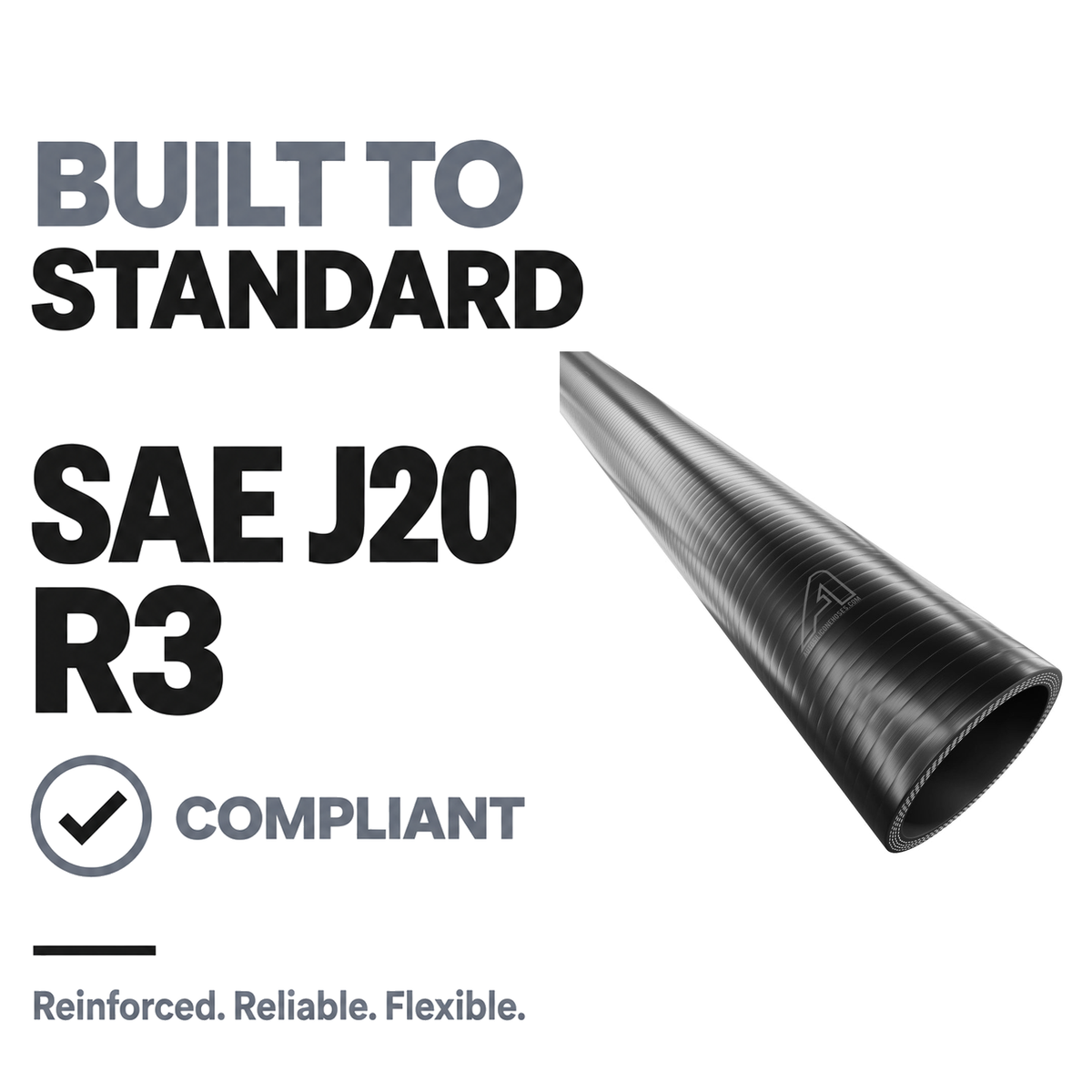 1 Metre Straight Silicone Hose - Black - Built to SAE J20 R3