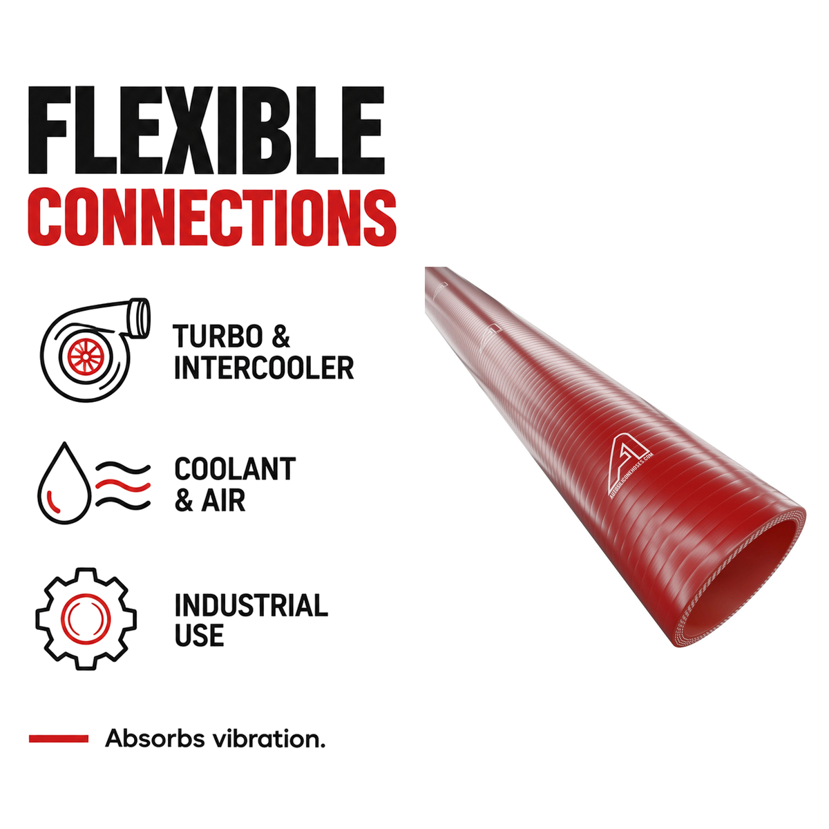 1 Metre Straight Silicone Hose - Red - Flexible connections - turbo, coolant, air and industrial use