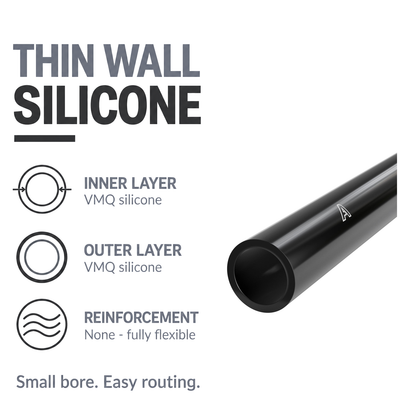 Silicone Vacuum Hose - Black - Thin wall unreinforced VMQ silicone