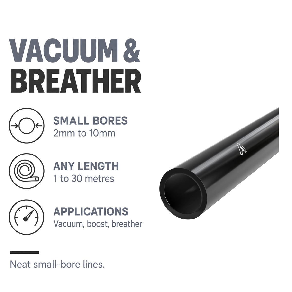 Silicone Vacuum Hose - Black - Vacuum and breather hose - bores 2-10mm, 1-30 metres